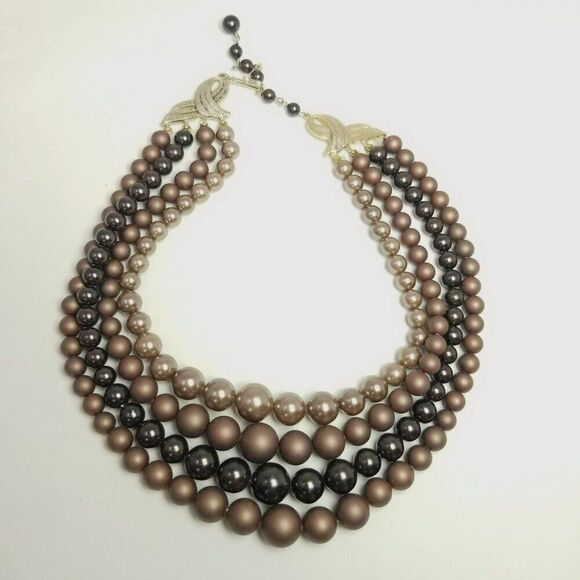 Vintage Four Strand Brown Beaded Necklace, Graduated Size Adjustable Hook Clasp - Picture 3 of 7